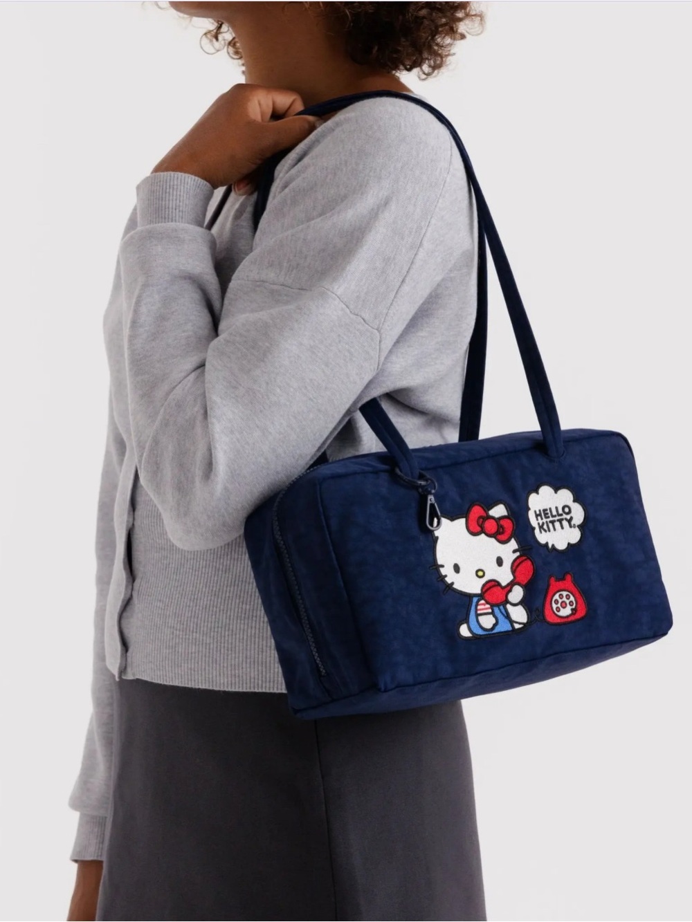 NWT BAGGU Nylon Bowler Bag Embroidered Hello Kitty Phone - Picture 12 of 16